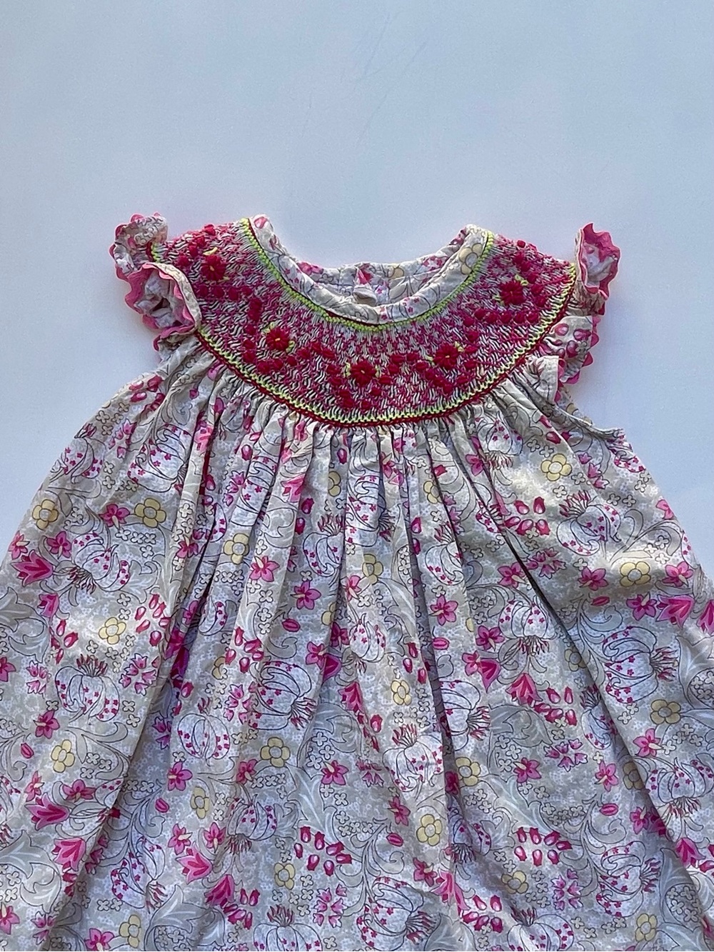 9 Months Smocked Baby Dress in Pink, Yellow & Cream Floral